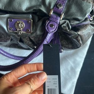New Nwt Marc Jacobs Purple Gray Patent Leather Bag Shoulder Strap too